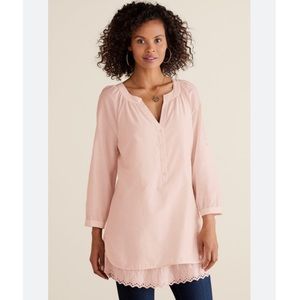 Soft Surroundings Silk Teresa Tunic Romantic Pale Pink Eyelet Hem